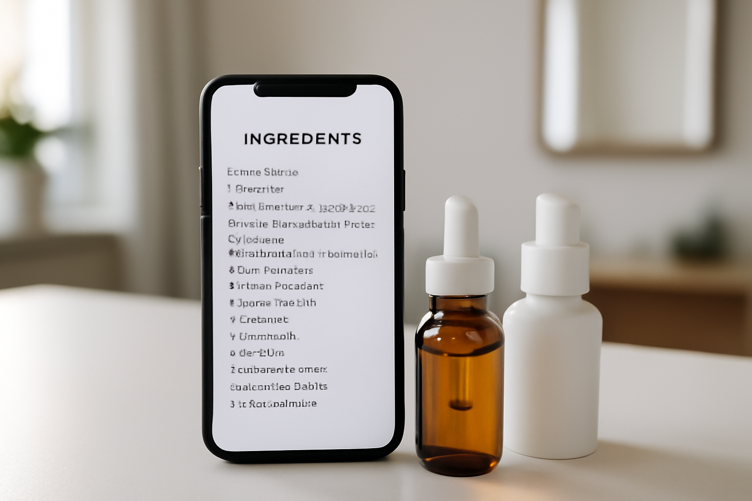 Décodage ingrédients : liste INCI sur smartphone et flacons