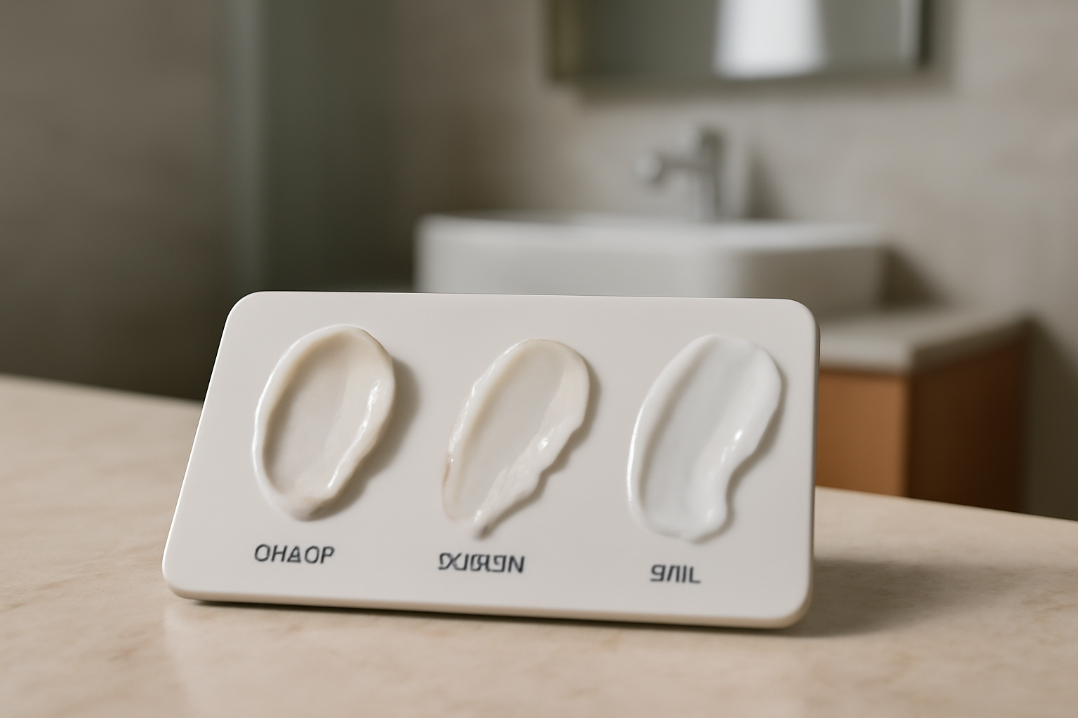 Comparaison de textures de soins visage : crèmes et sérums sur palette