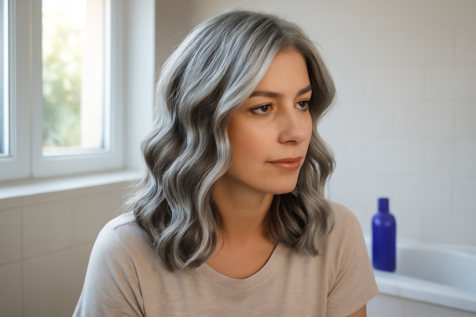 Blond cendre : reflets froids gris-argent sur cheveux