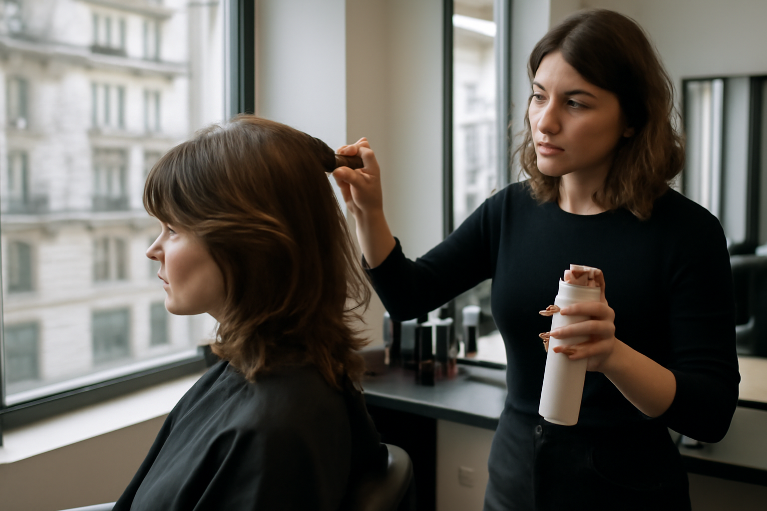 Butterfly coupe de cheveux : dégradés aériens encadrant le visage, photo réaliste