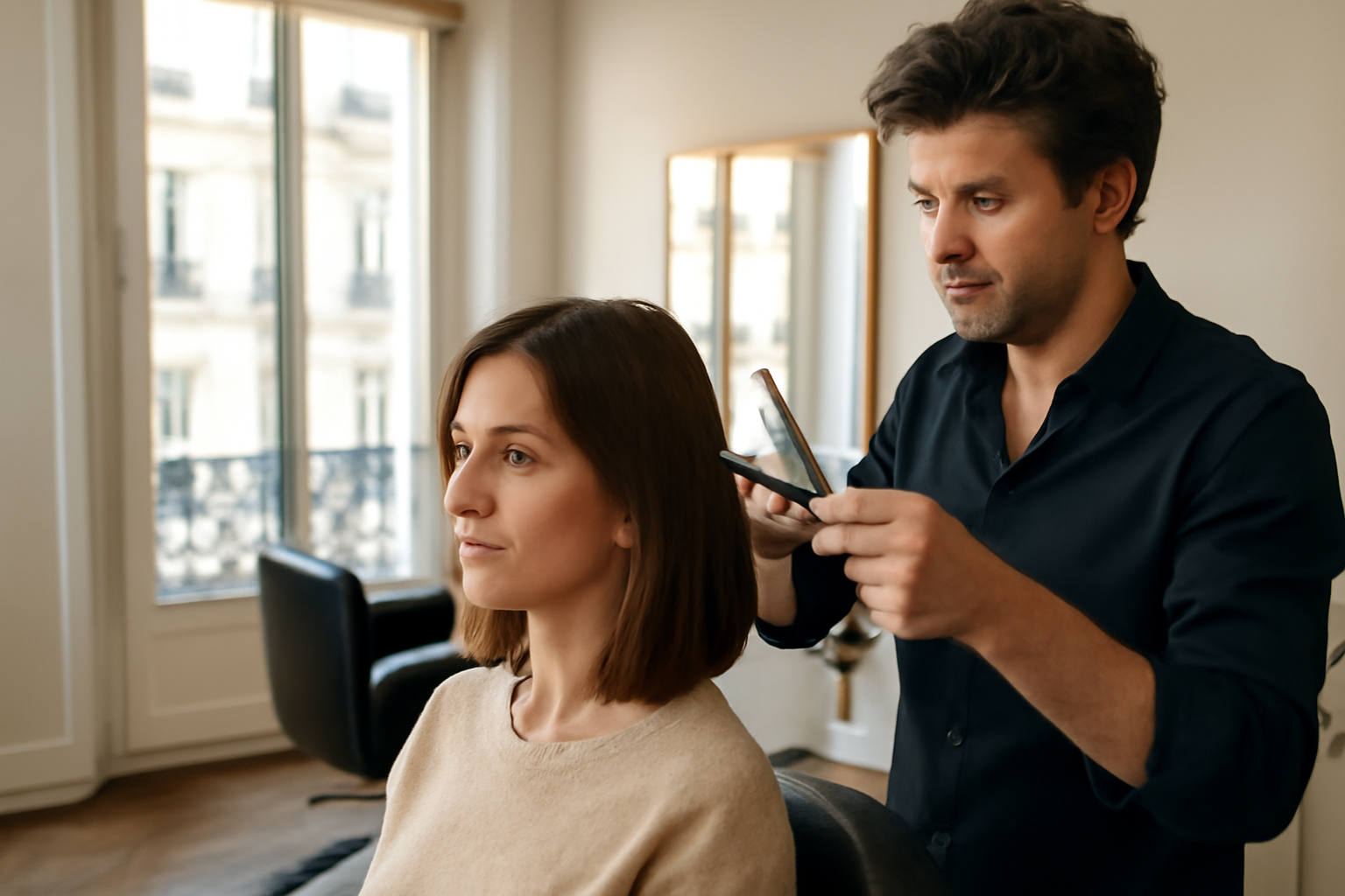 Coiffure cheveux mi long : coupes faciles pour femmes, lumière naturelle en salon