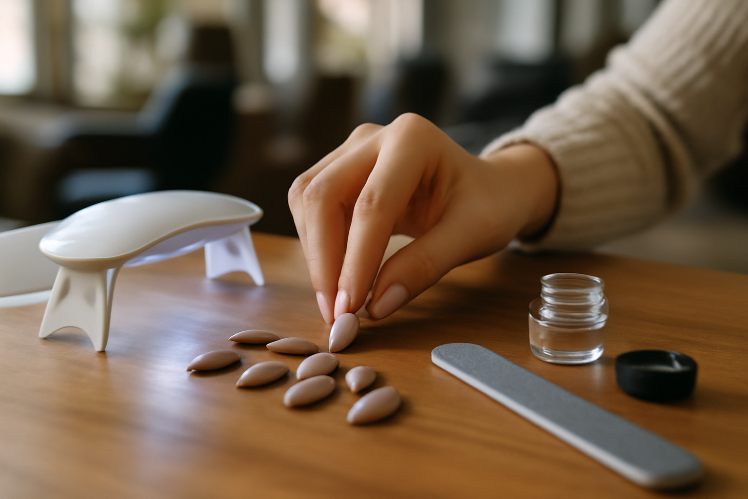 ongles lab press on nails réutilisables sur table de manucure