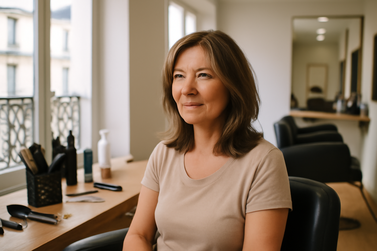 coiffure femme 50 ans avec mèches : mèches lumineuses encadrant le visage, coiffage naturel