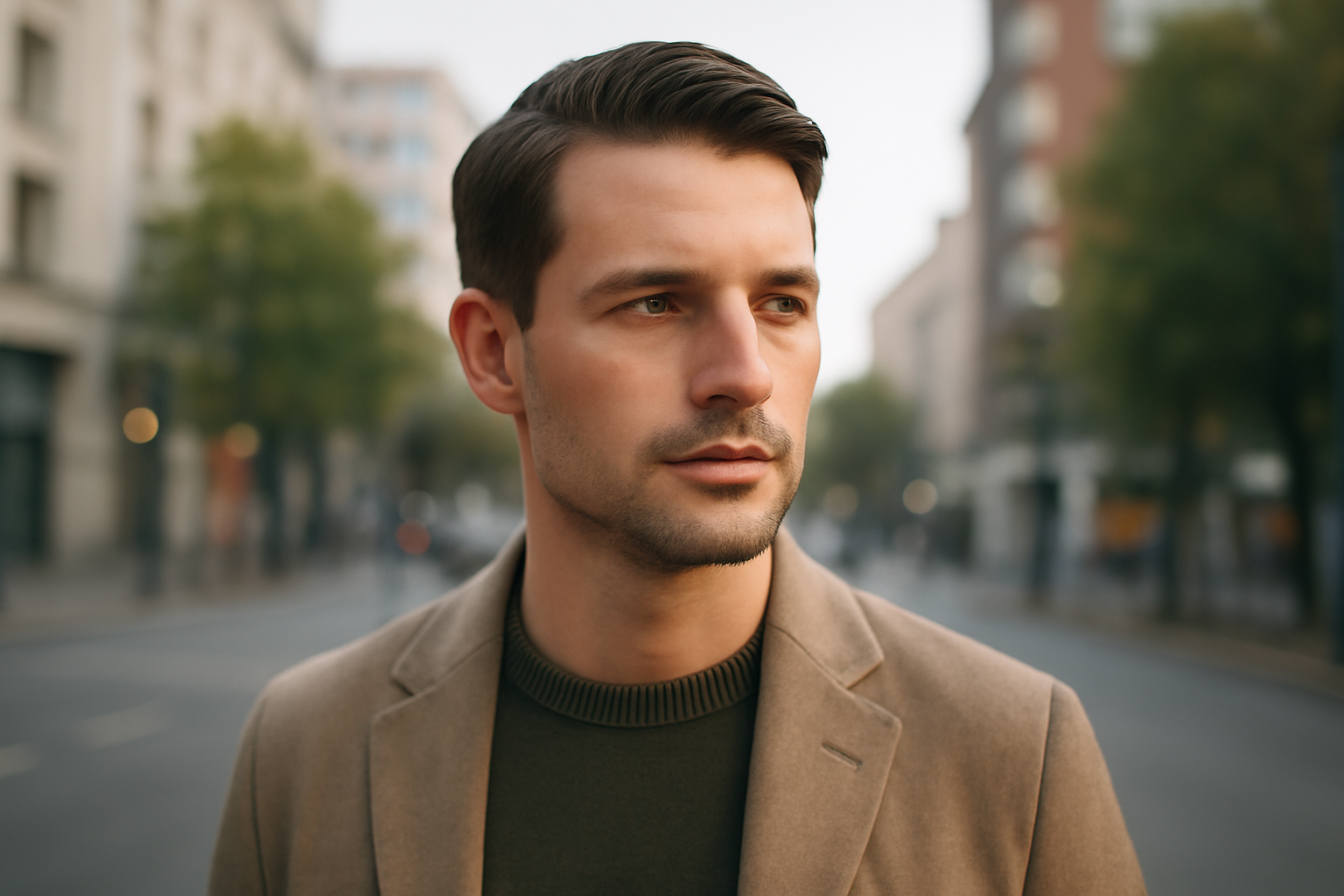 side part sur coupe homme lisse : raie naturelle et dégradé mid fade