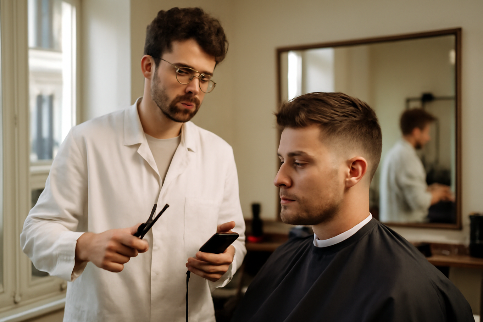 coupe moderne homme taper moderne dégradé propre sur cheveux texturés, salon de coiffure