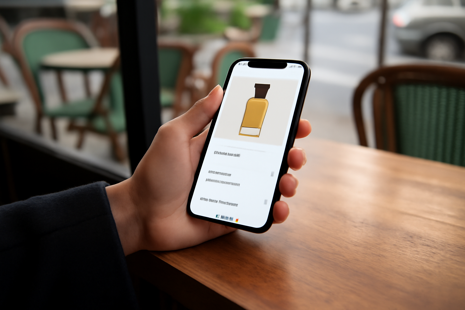 Page web d’une maison de parfums avec collections et descriptions olfactives, écran smartphone