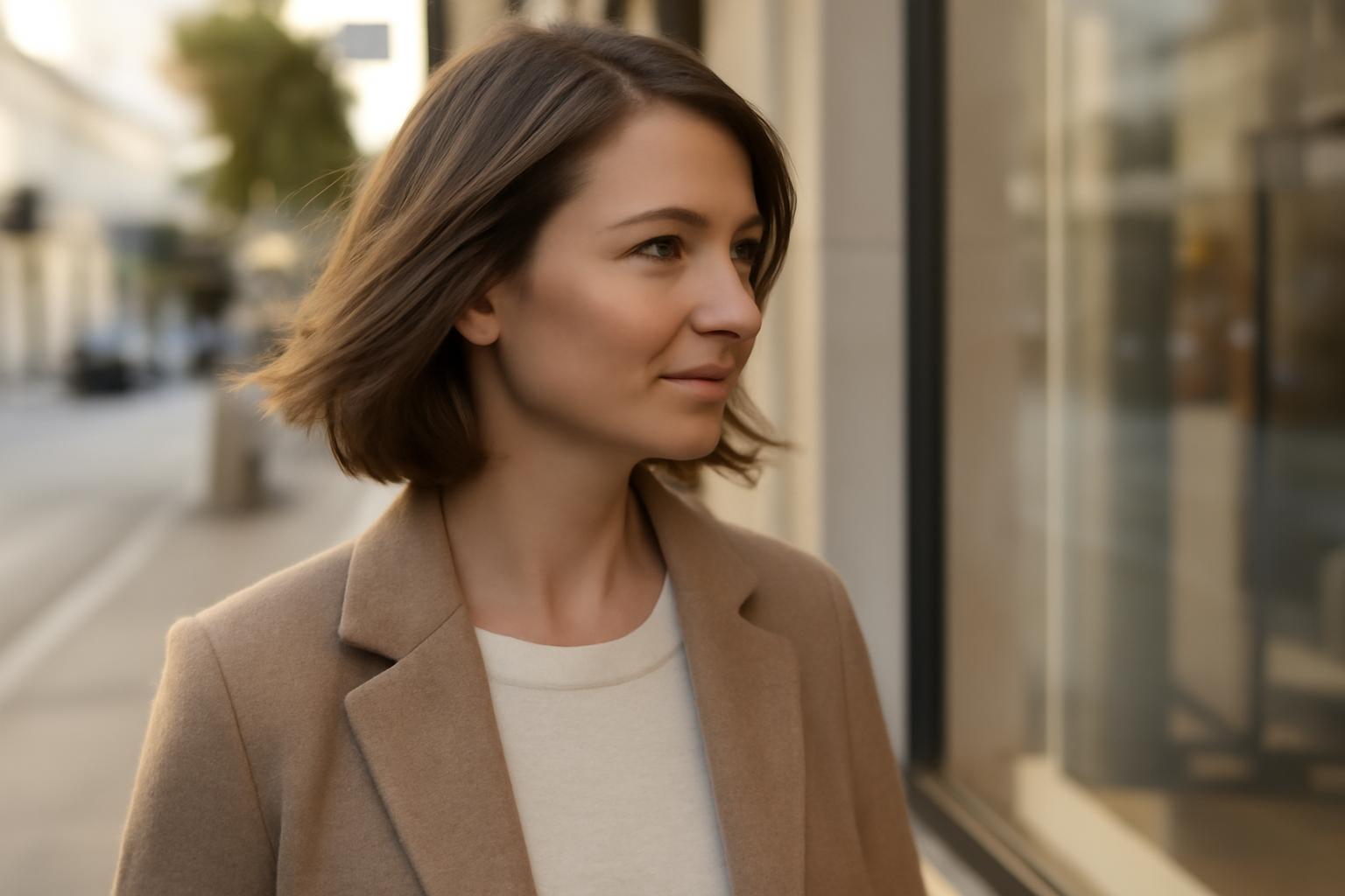Carré dégradé femme mi-long avec raie sur le côté et mouvement naturel