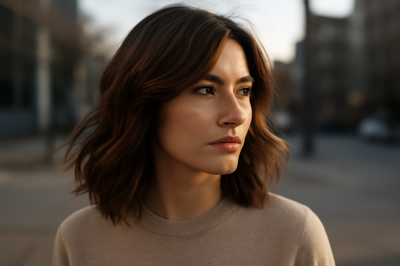 Balayage dimensionnel sur cheveux bruns avec reflets moka et chocolat