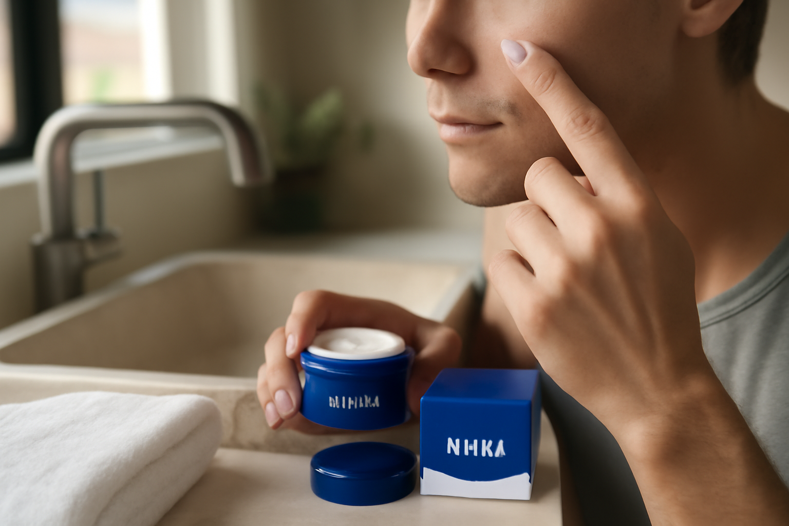 creme nivea visage sur table de salle de bain, peau hydratée et texture crème