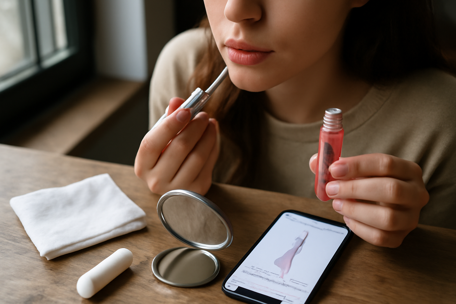 gloss kiko hydratant et brillance sur lèvres, test en lumière du jour