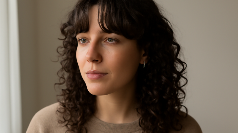 Frange rideau cheveux bouclés : facile