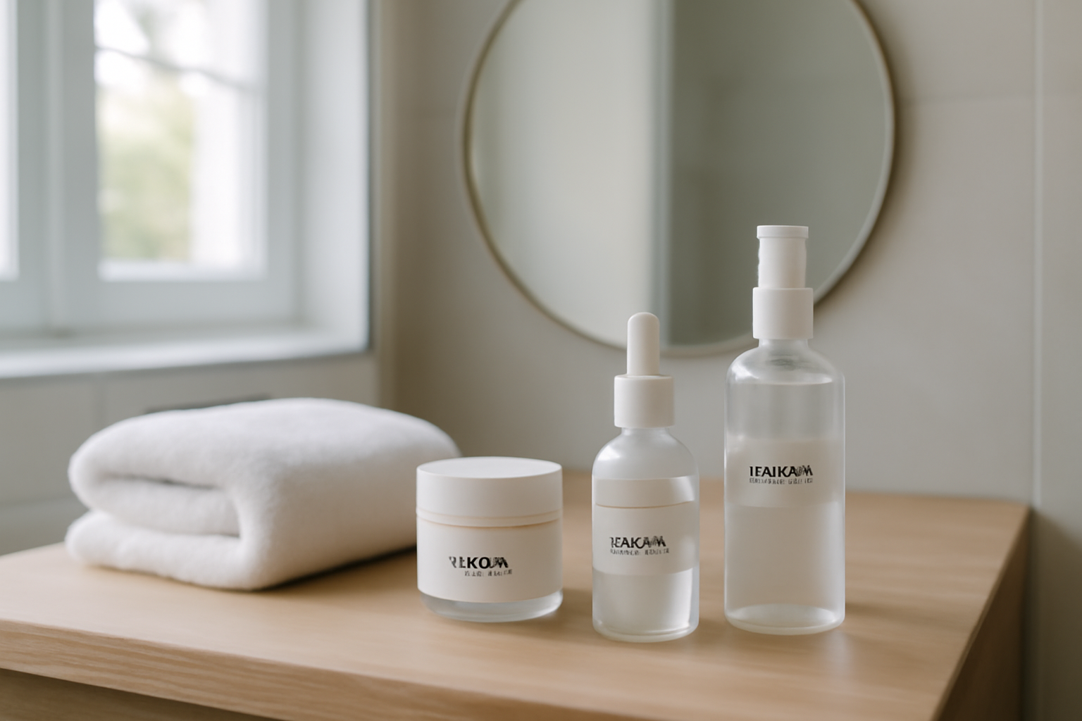 La canopée : produits cosmétiques made in France sur une table en salle de bain lumineuse