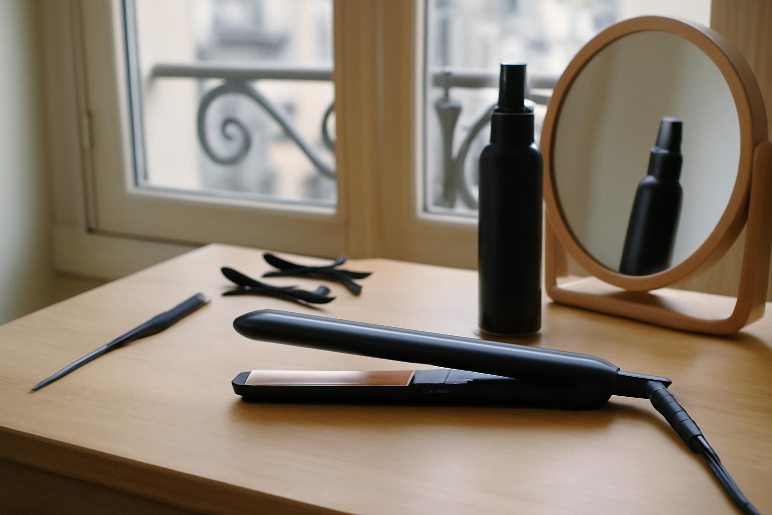 lisseur remington sur coiffeuse, lumière naturelle