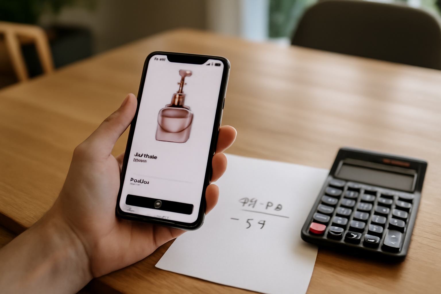 tablette e-commerce affichant Scandal Eau de Parfum et calcul prix au millilitre