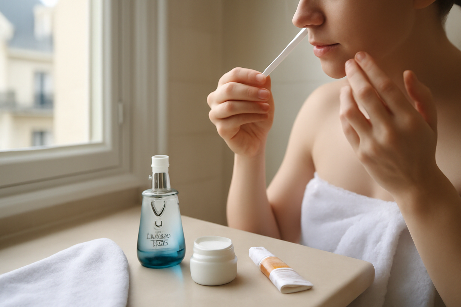 vichy mineral 89 sur peau propre, texture gel-booster et eau thermale, lumière naturelle