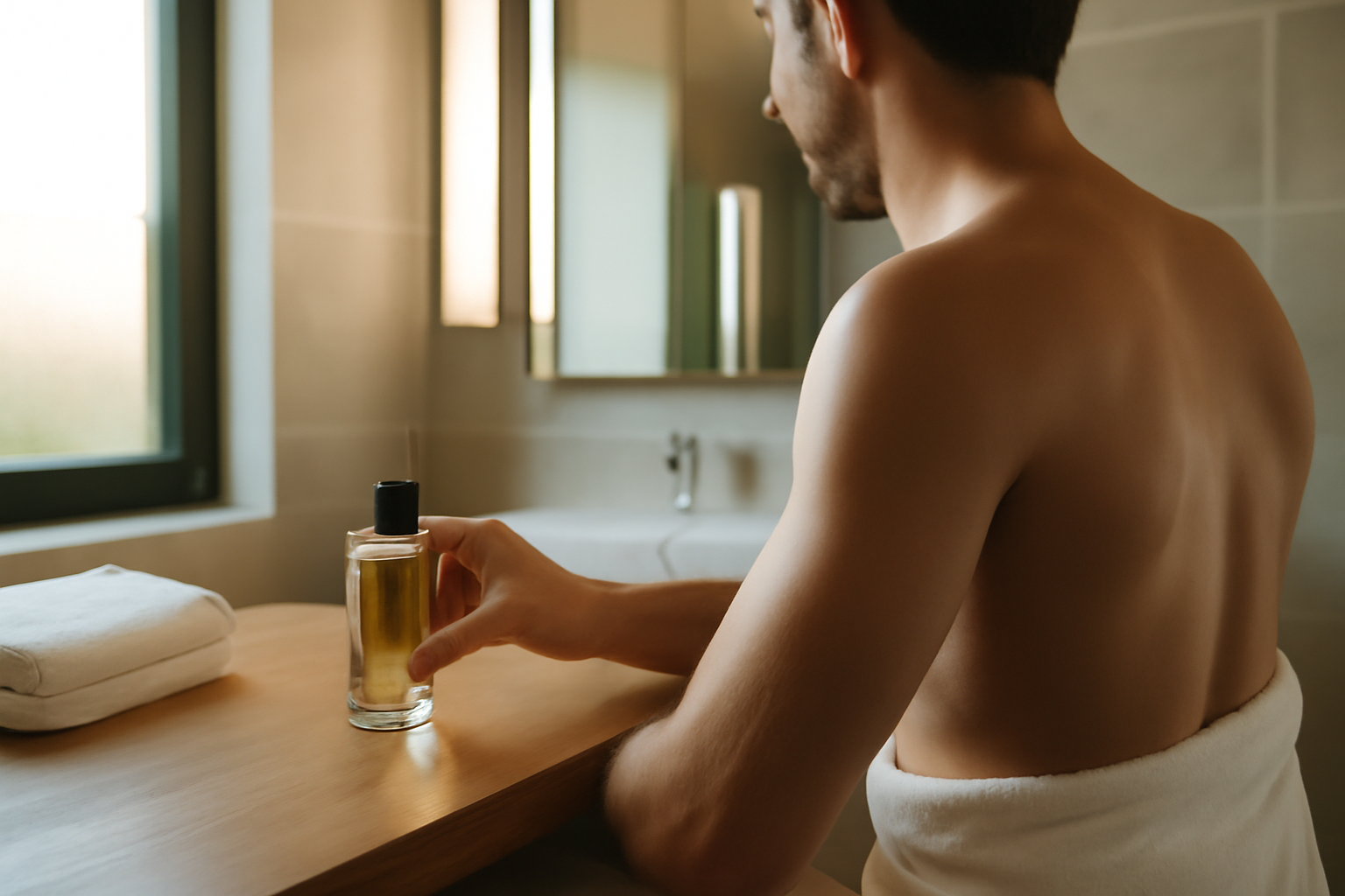 parfum you homme flacon Stronger With You sur table en bois avec lumière naturelle