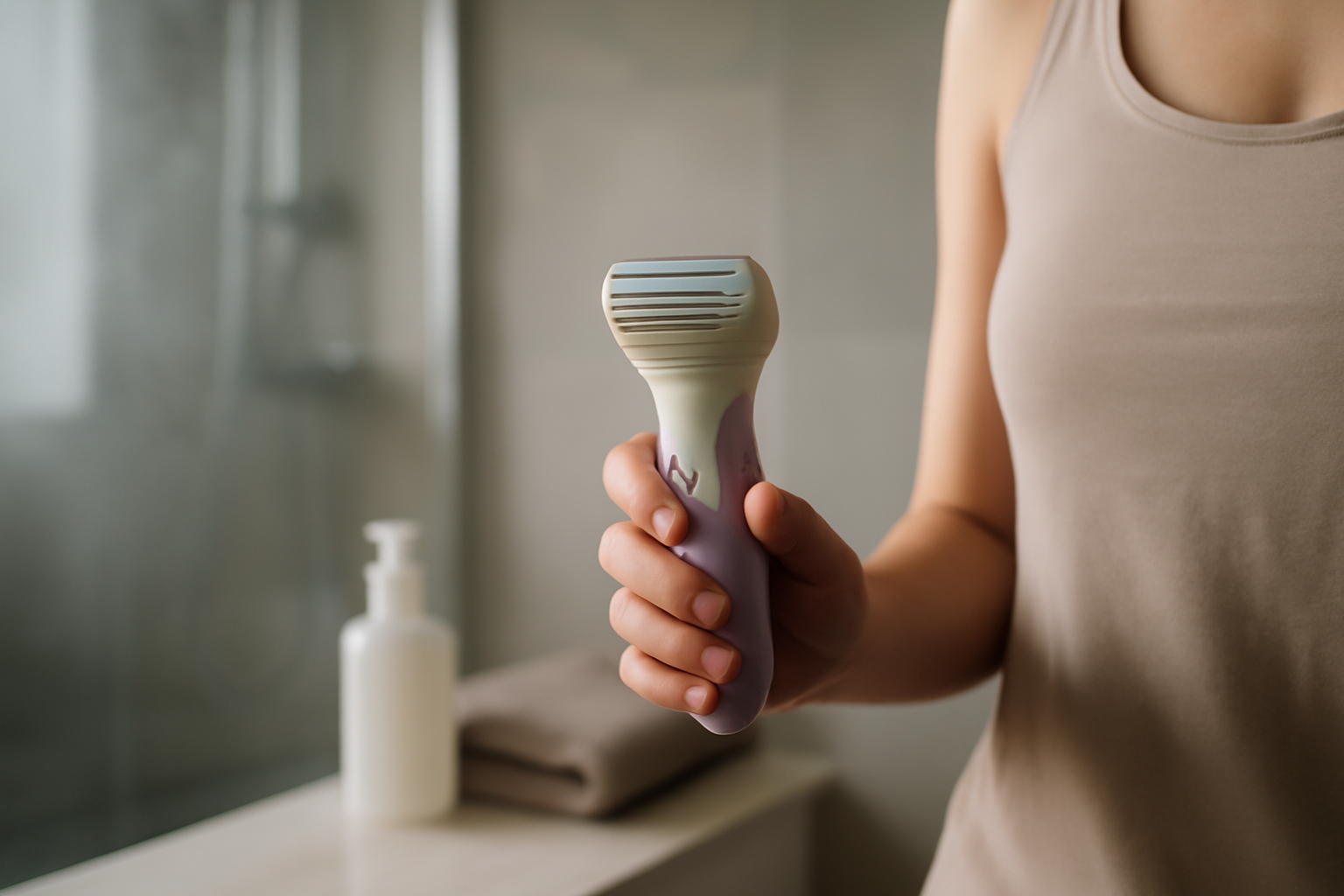 rasoir électrique pour femme avec tête de grille sur peau humide sous la douche
