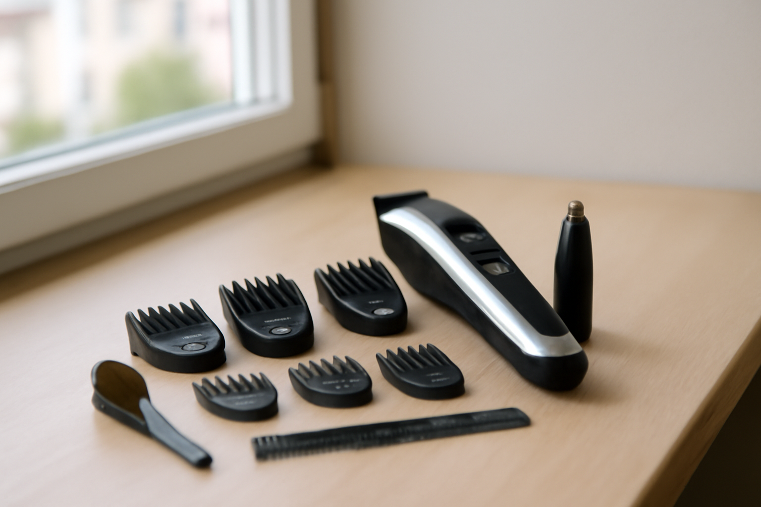 accessoires pour tondeuse cheveux barbe : sabots, peigne et brosse de nettoyage
